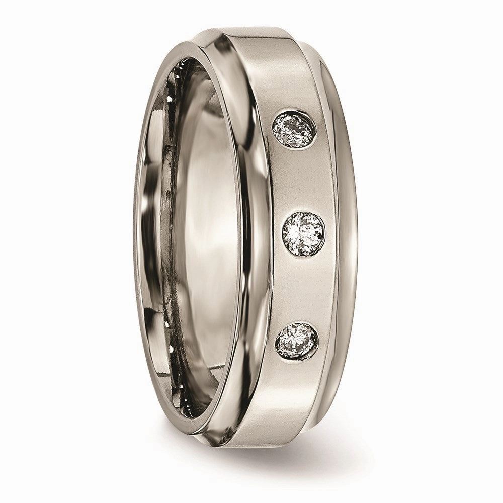Titanium Polished 1/5ct. tw. Diamond Ridged Edge Band | TB433A