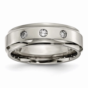 Titanium Polished 1/5ct. tw. Diamond Ridged Edge Band | TB433A