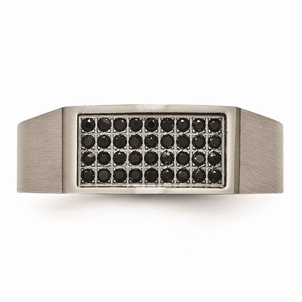 Titanium Polished and Brushed Black CZ Ring | TB429