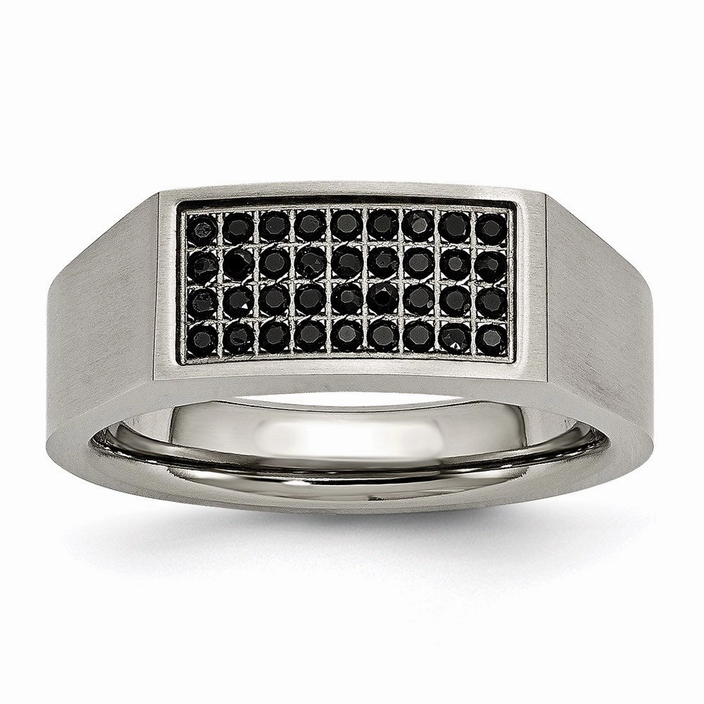 Titanium Polished and Brushed Black CZ Ring | TB429