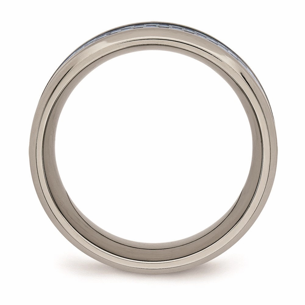 Titanium Polished Blue Carbon Fiber Inlay Ring | TB463
