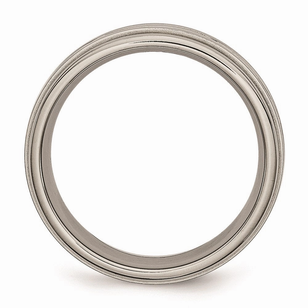 Titanium Polished Criss-cross Design Brushed Center Ridged Edge Band | TB73