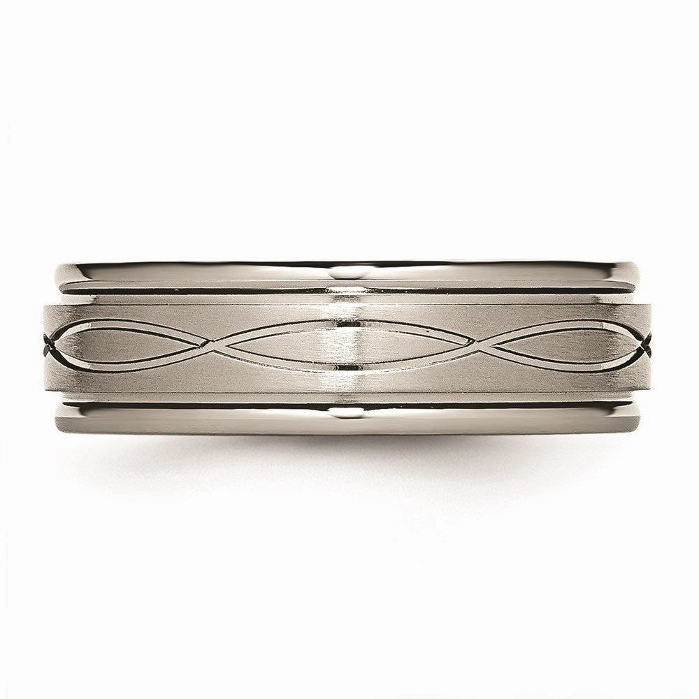Titanium Polished Criss-cross Design Brushed Center Ridged Edge Band | TB73