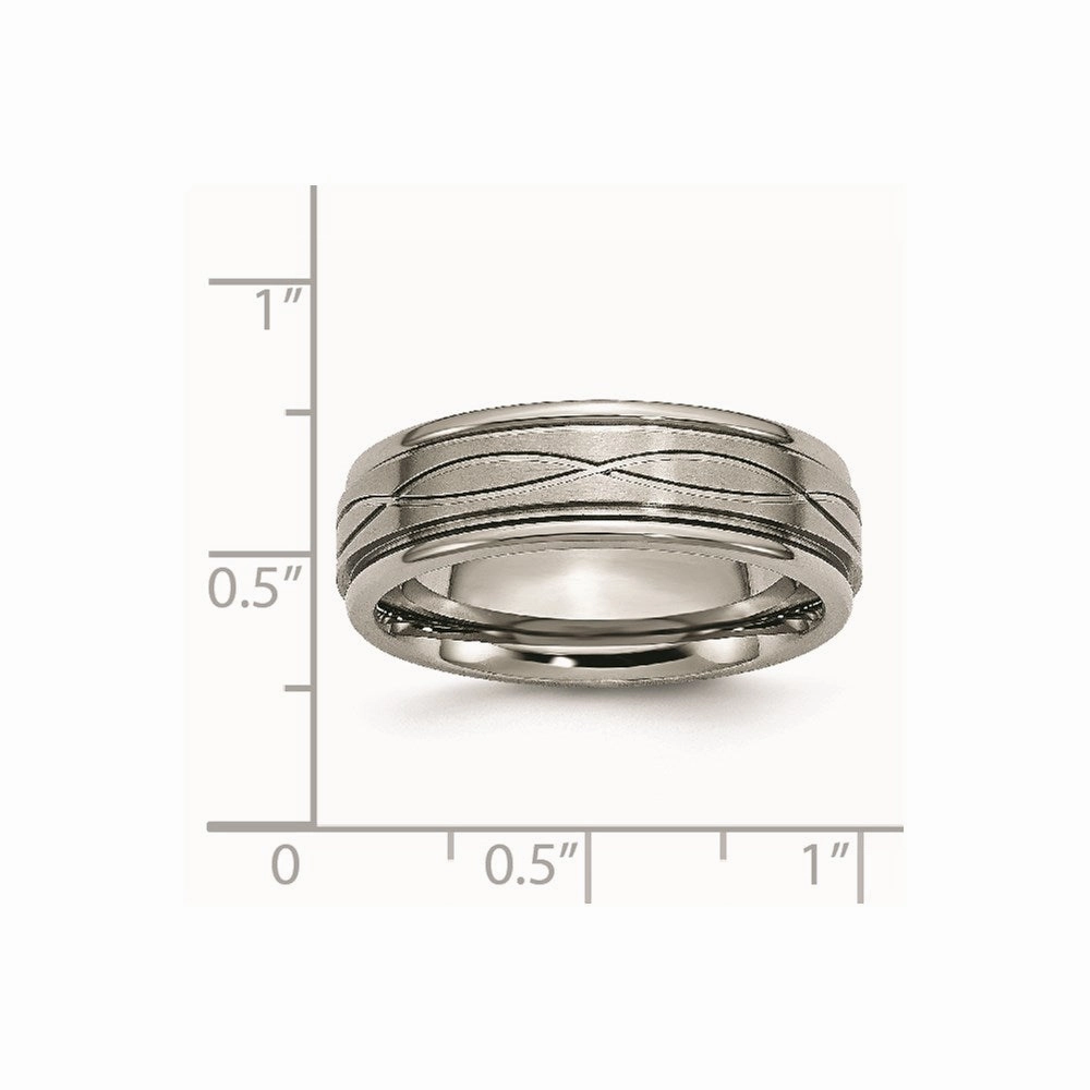Titanium Polished Criss-cross Design Brushed Center Ridged Edge Band | TB73