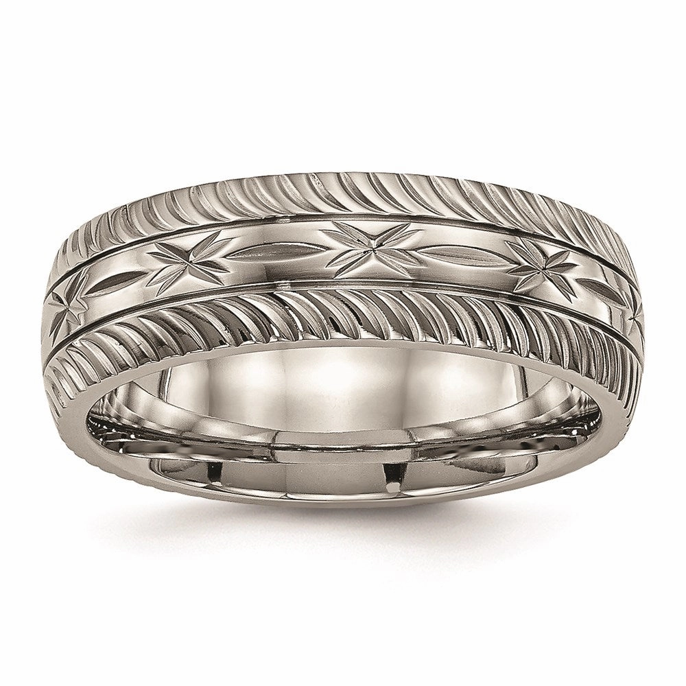 Titanium Polished Diamond Cut Ring | TB462