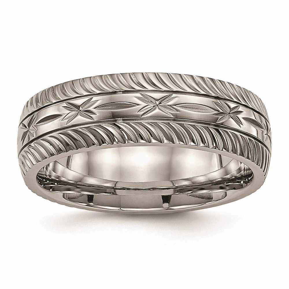 Titanium Polished Diamond Cut Ring | TB462