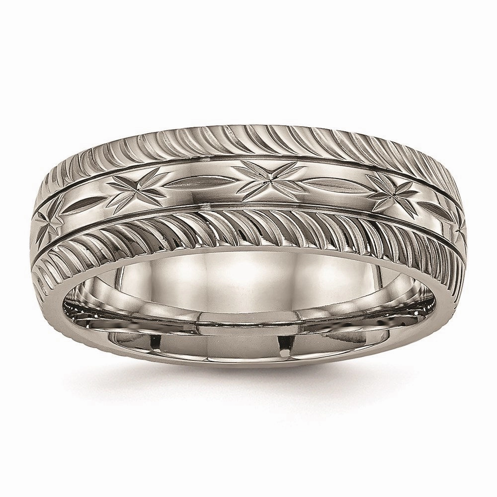 Titanium Polished Diamond Cut Ring | TB462