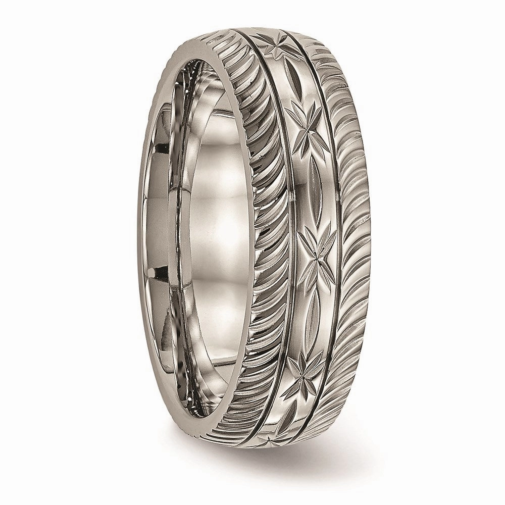 Titanium Polished Diamond Cut Ring | TB462
