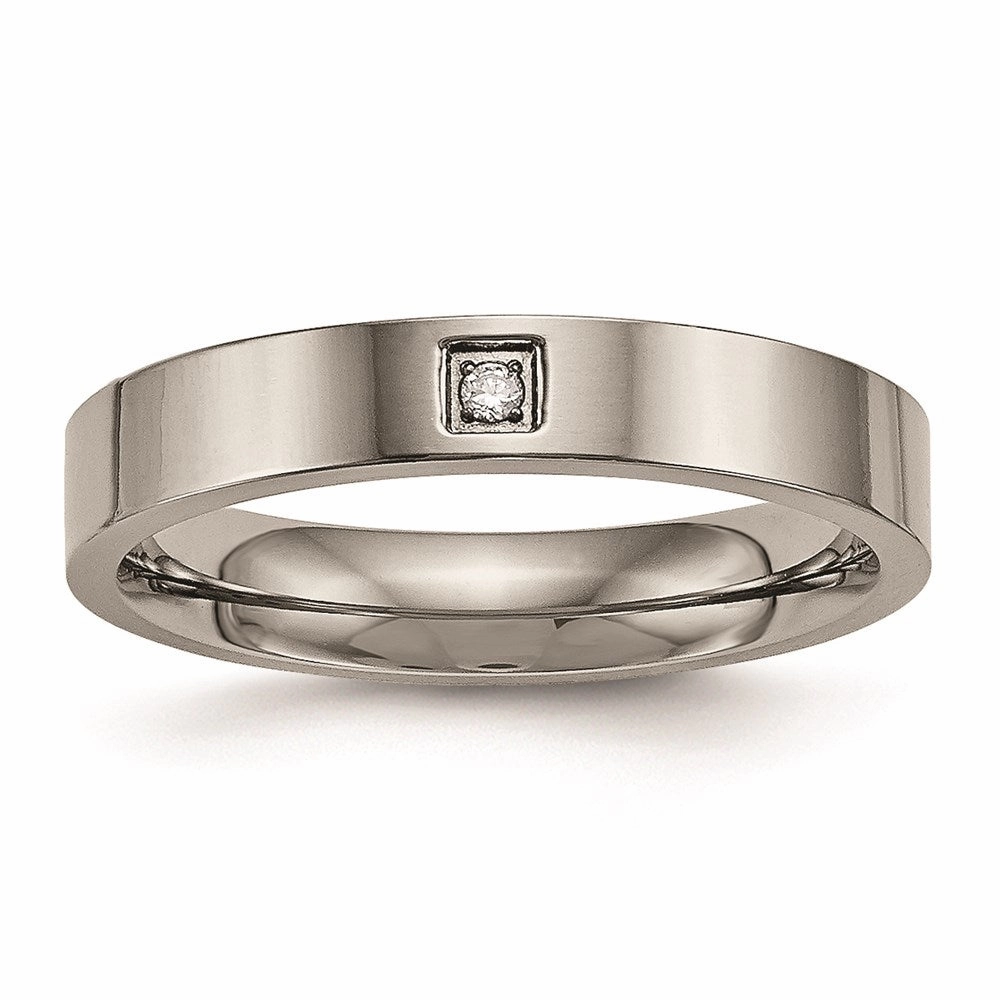 Titanium Polished Flat Comfort Back CZ Ring | TB468