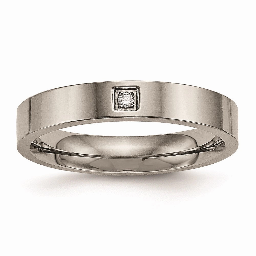 Titanium Polished Flat Comfort Back CZ Ring | TB468