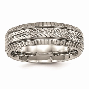 Titanium Polished Grooved and Textured Ring | TB461