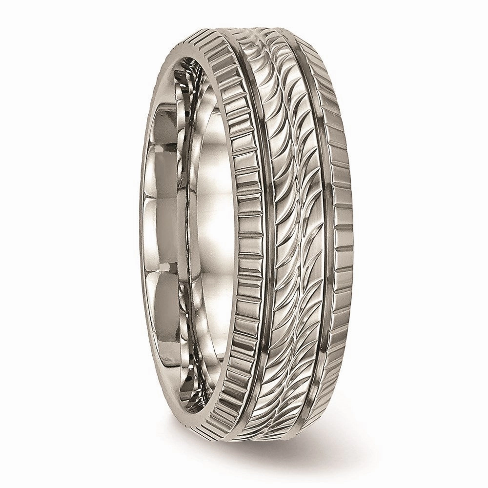 Titanium Polished Grooved and Textured Ring | TB461