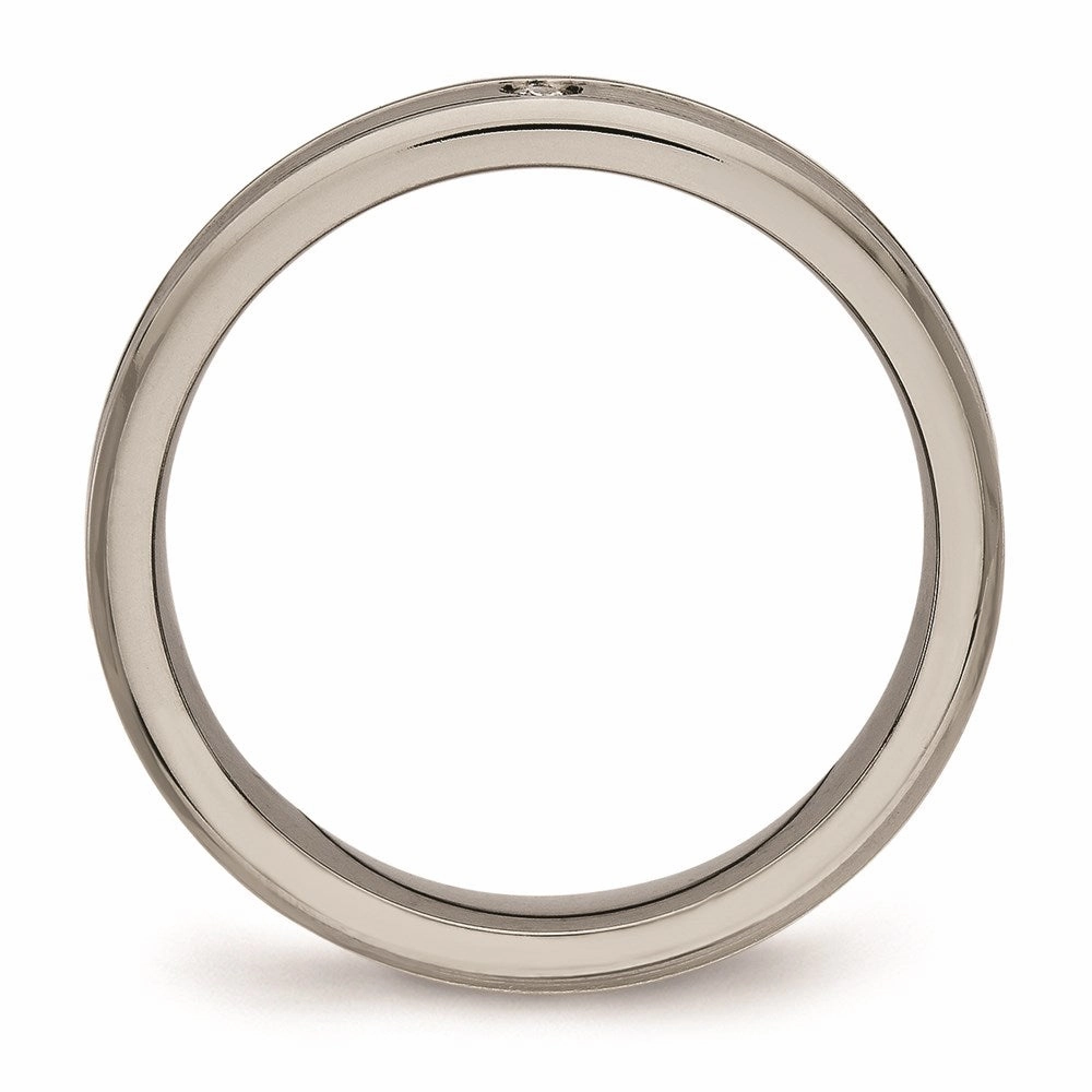 Titanium Polished Grooved Comfort Back CZ Ring | TB470