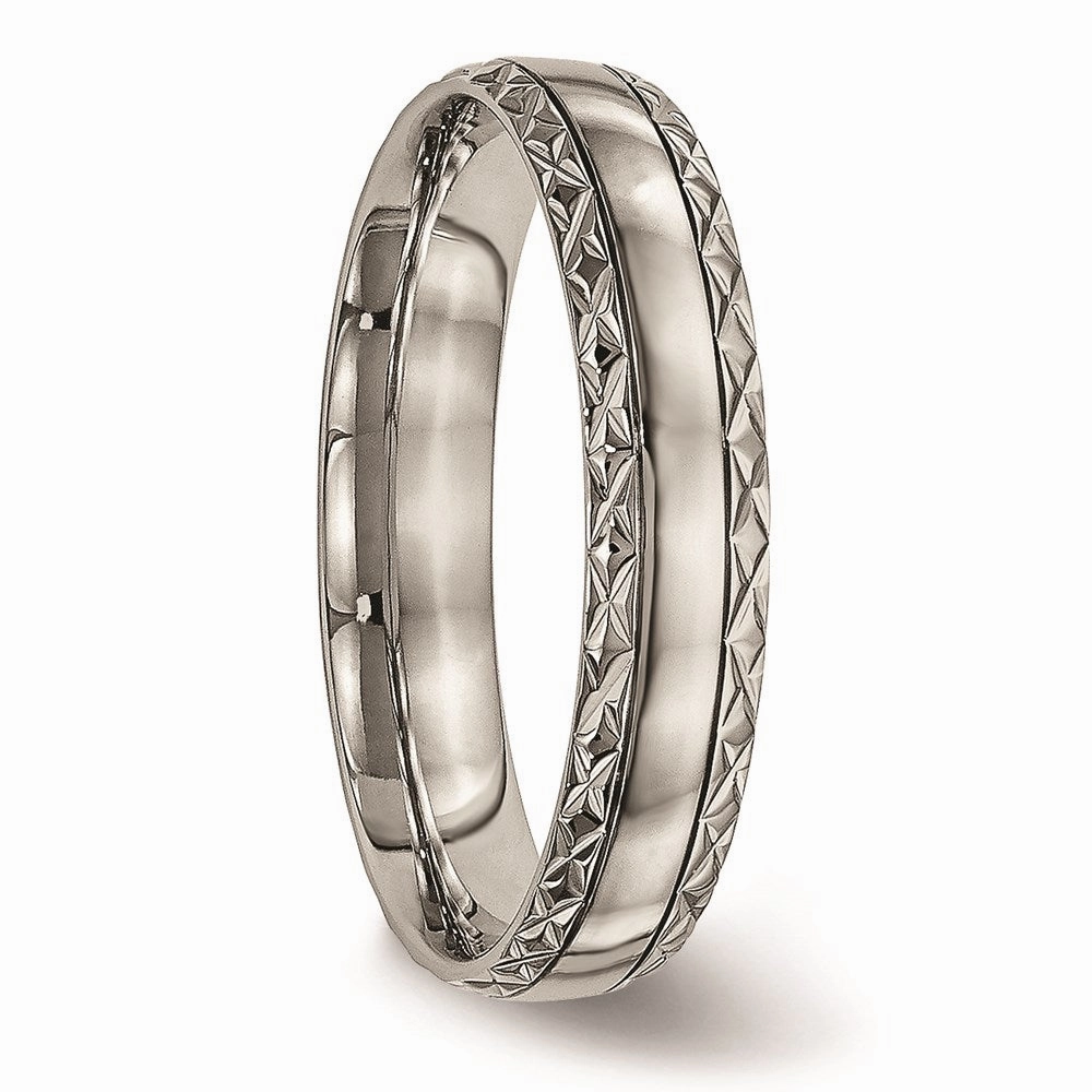 Titanium Polished Grooved Criss Cross Design Ring | TB448