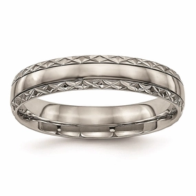 Titanium Polished Grooved Criss Cross Design Ring | TB448
