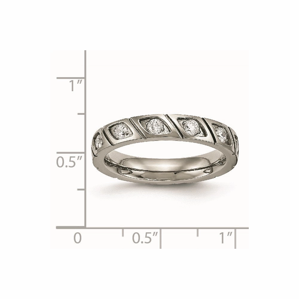 Titanium Polished Grooved CZ Ring | TB483