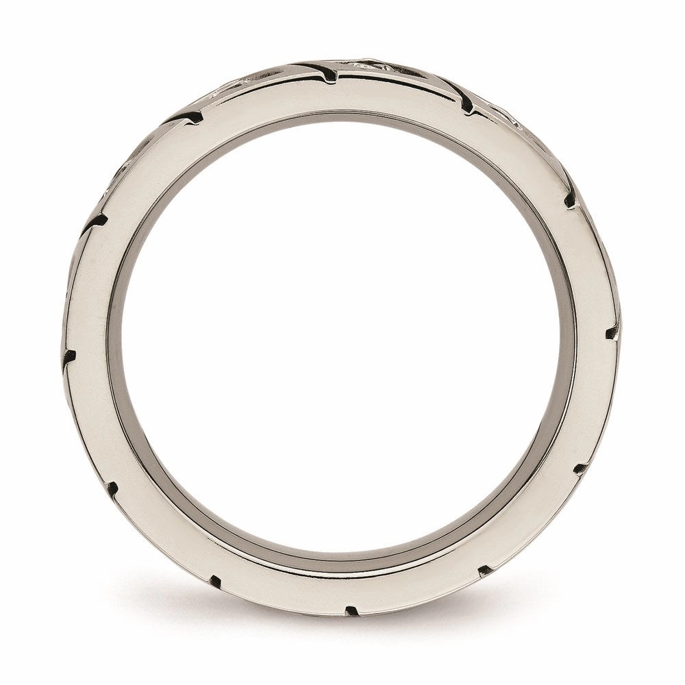 Titanium Polished Grooved CZ Ring | TB483