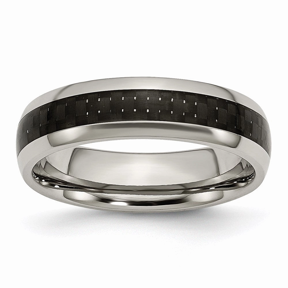 Titanium Polished w/Black Carbon Fiber Inlay 6mm Band | TB387
