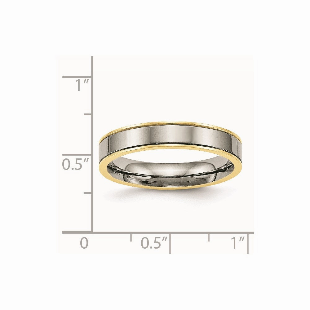 Titanium Polished Yellow IP Grooved Comfort Back Ring | TB471