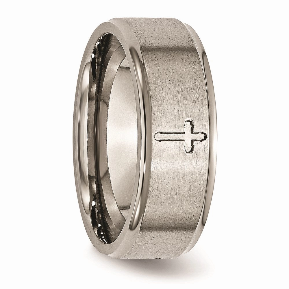Titanium Ridged Edge Cross 8mm Brushed and Polished Band | TB78
