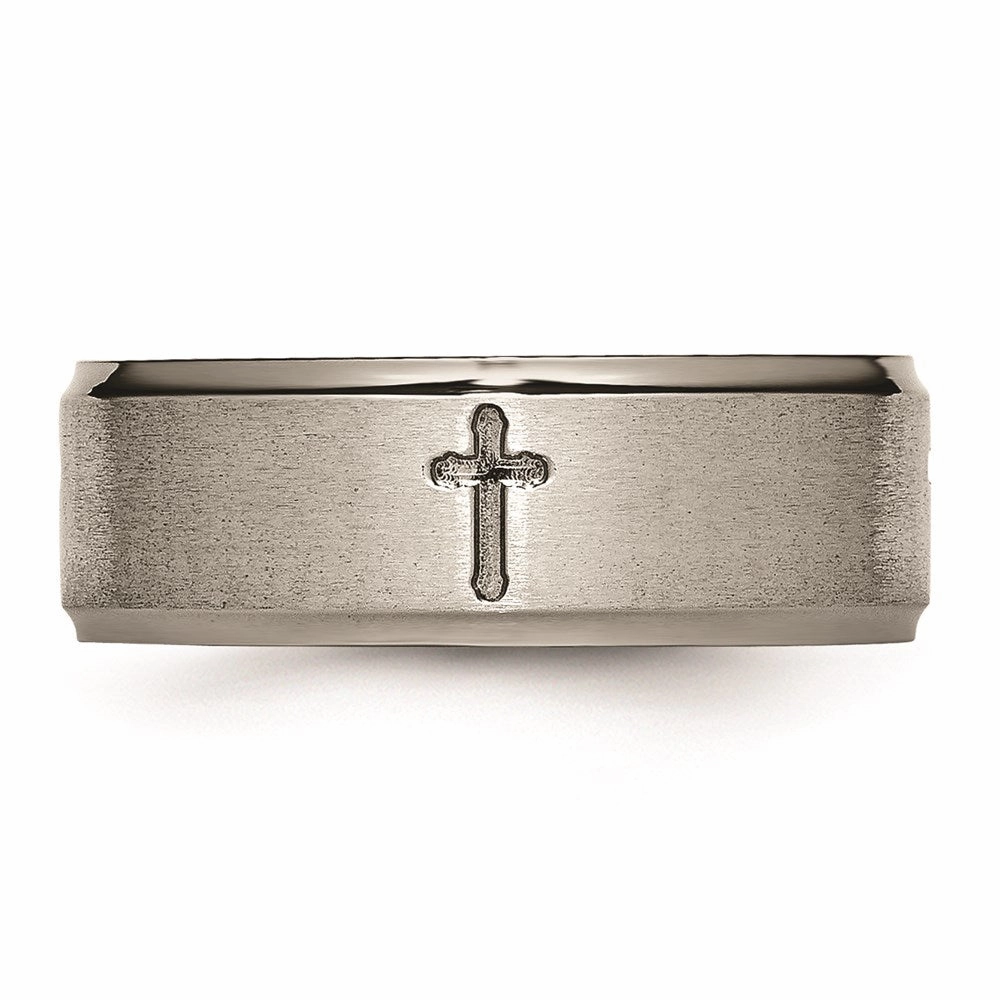 Titanium Ridged Edge Cross 8mm Brushed and Polished Band | TB78