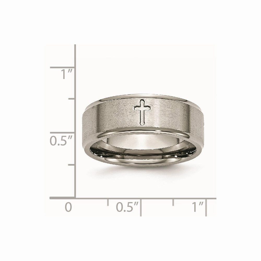 Titanium Ridged Edge Cross 8mm Brushed and Polished Band | TB78