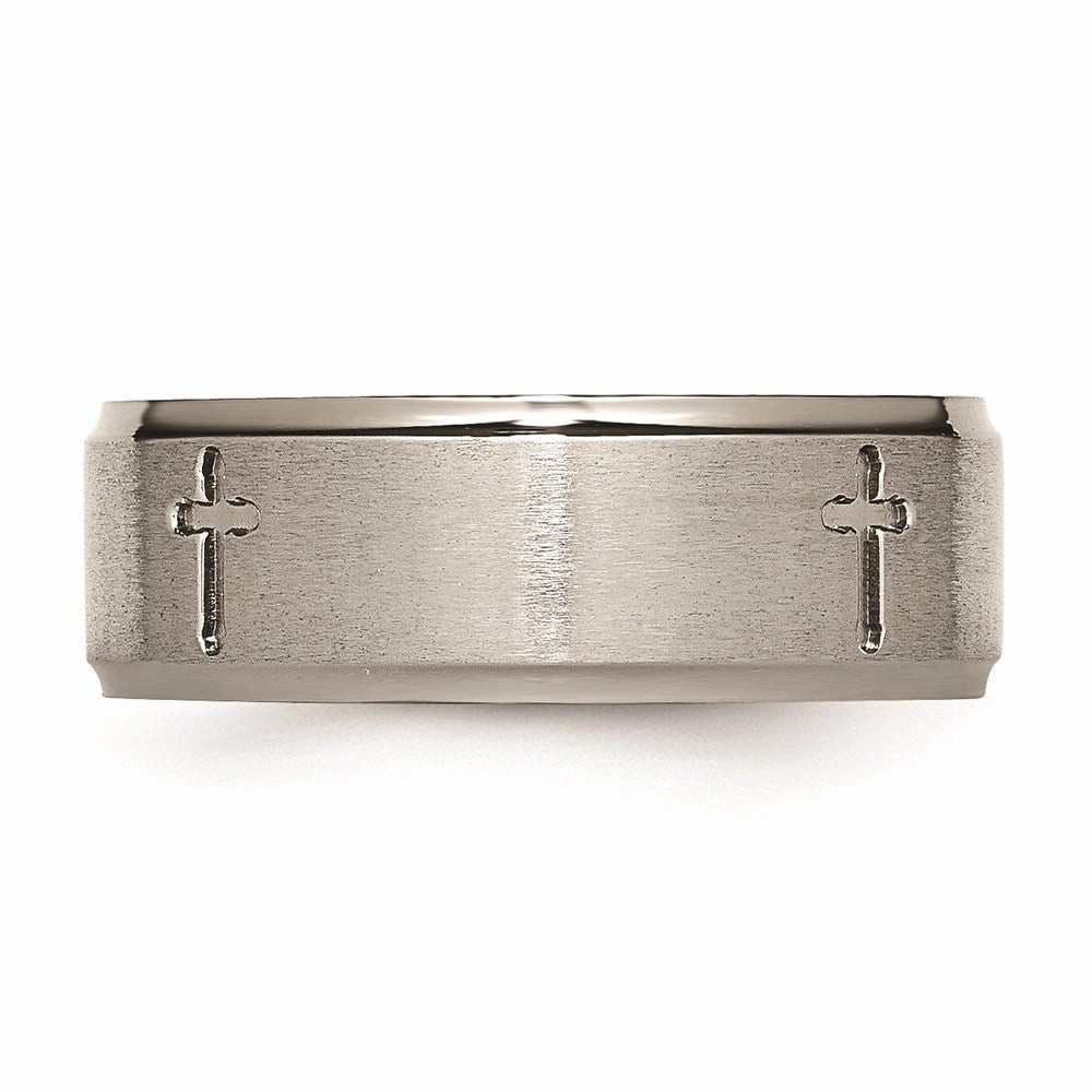 Titanium Ridged Edge Cross 8mm Brushed and Polished Band | TB78