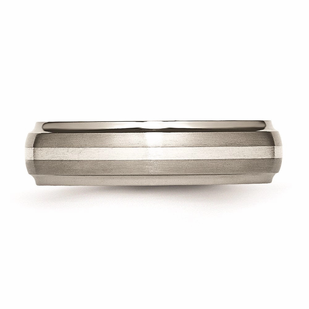 Titanium Ridged Edge Sterling Silver Inlay 6mm Brushed/Polished Band | TB82