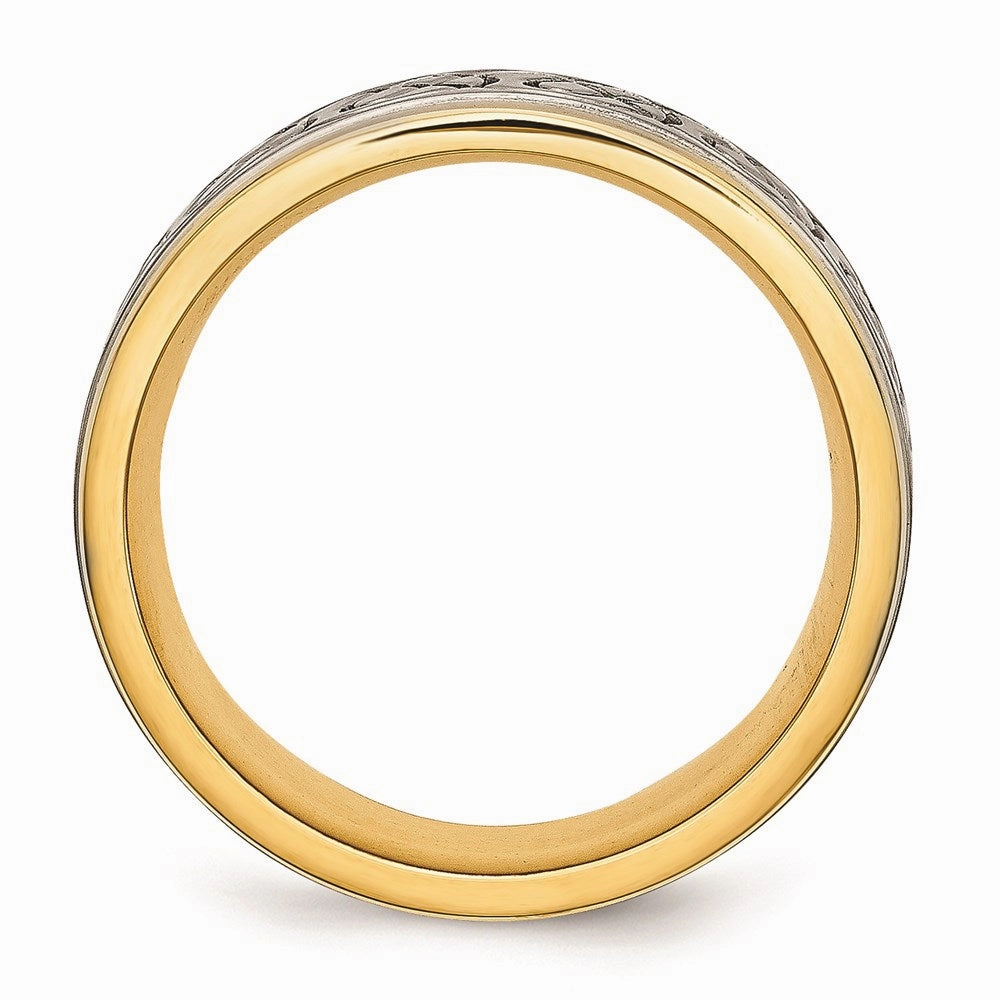 Titanium Scroll Design Yellow IP-plated Grooved Edge Brushed/Polished Band | TB312