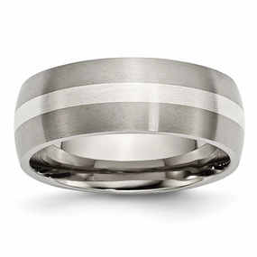 Titanium Sterling Silver Inlay 8mm Brushed Band | TB211