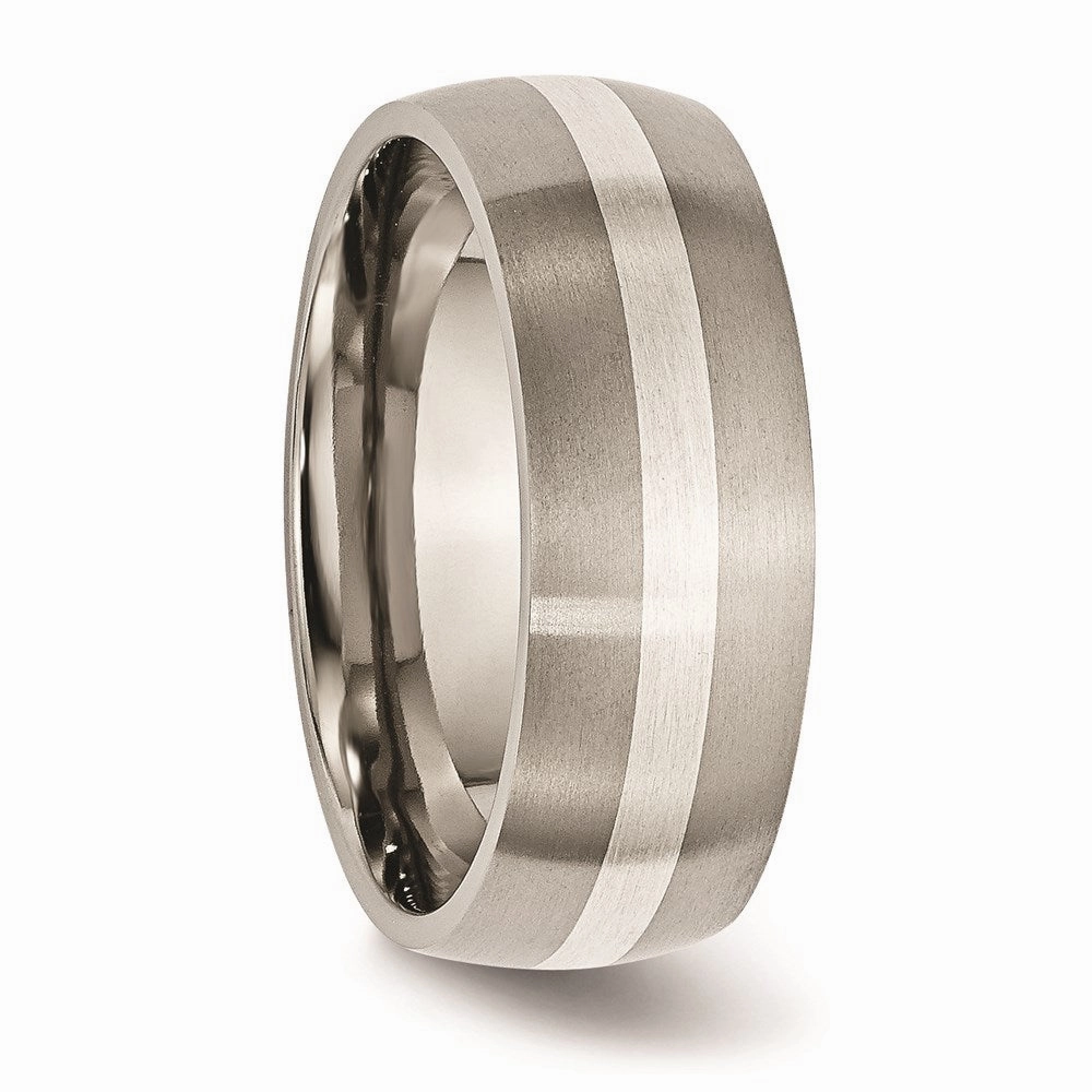 Titanium Sterling Silver Inlay 8mm Brushed Band | TB211