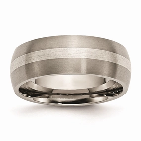 Titanium Sterling Silver Inlay 8mm Brushed Band | TB80