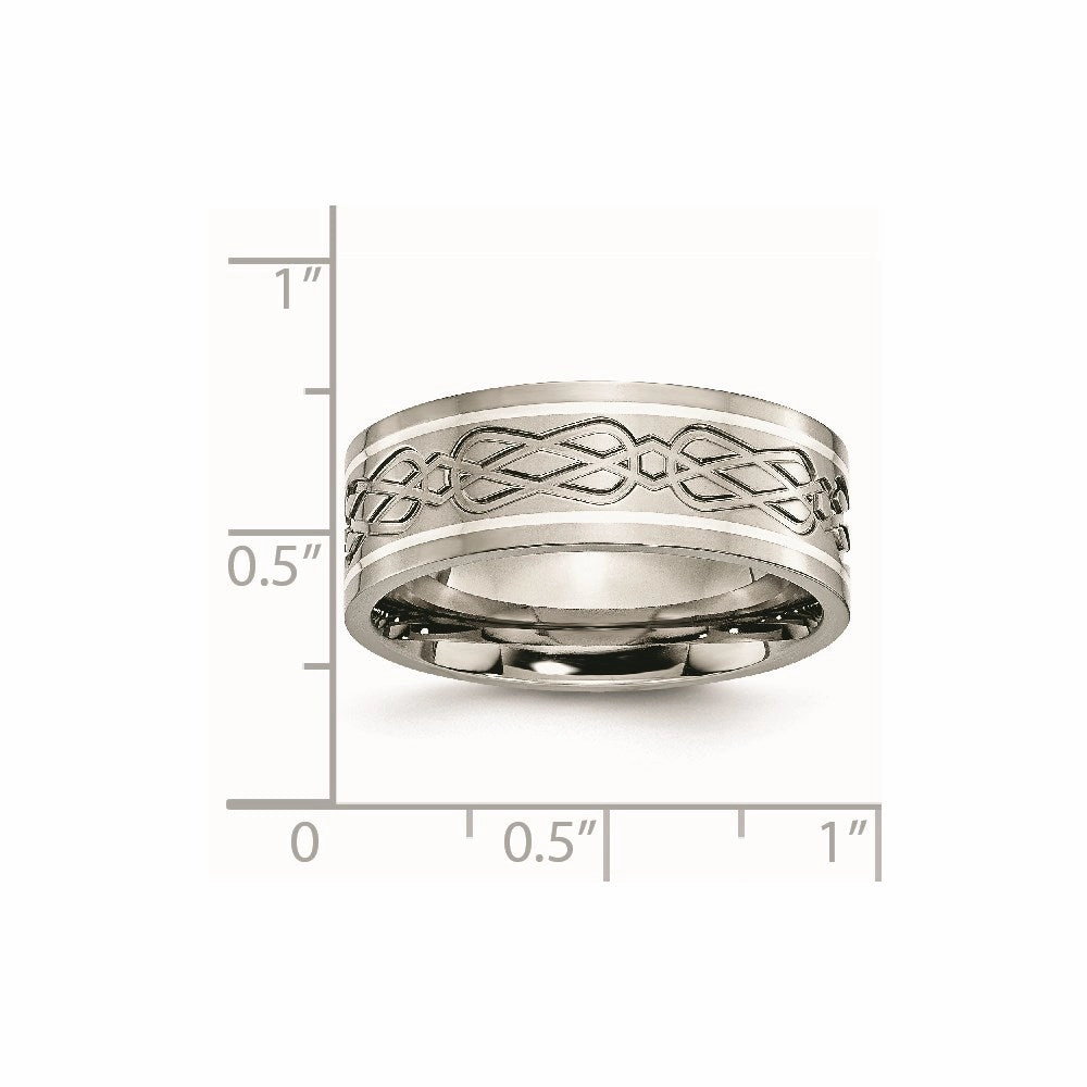 Titanium Sterling Silver Inlay Celtic Knot Flat 8mm Polished Band | TB79