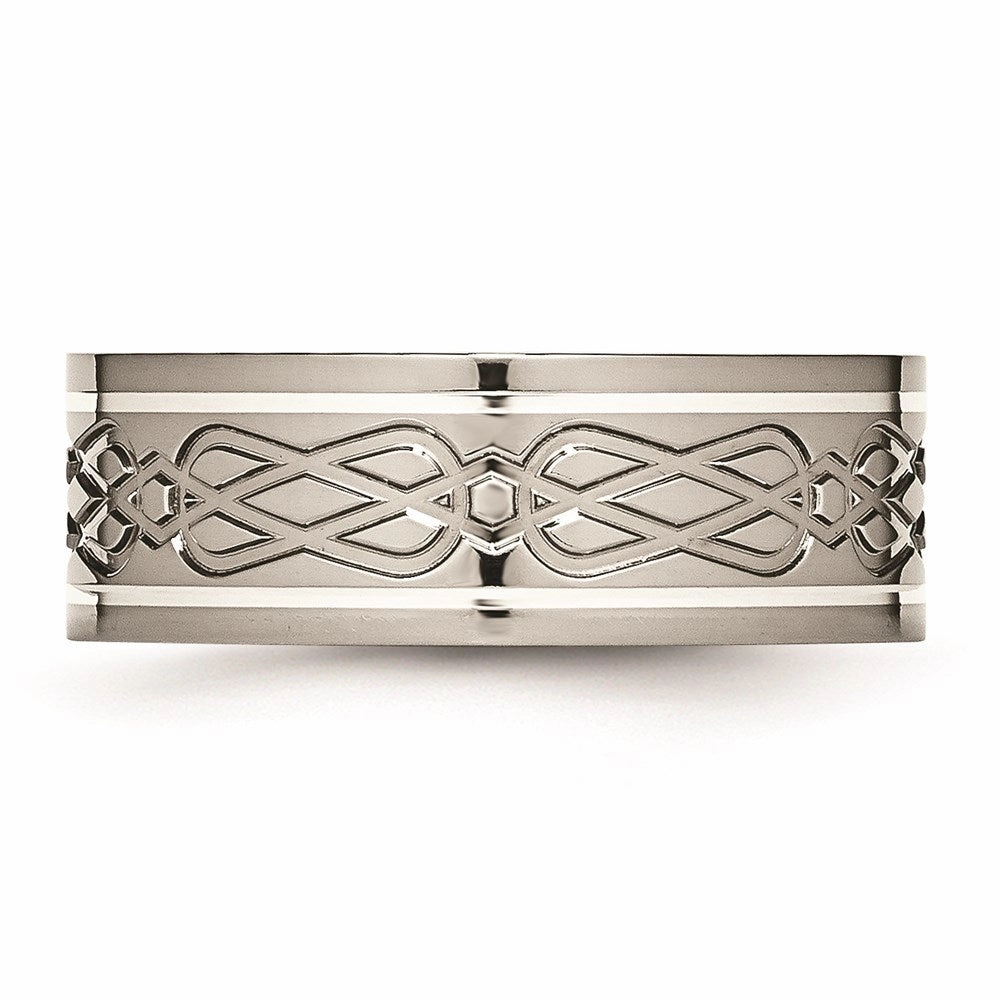 Titanium Sterling Silver Inlay Celtic Knot Flat 8mm Polished Band | TB79