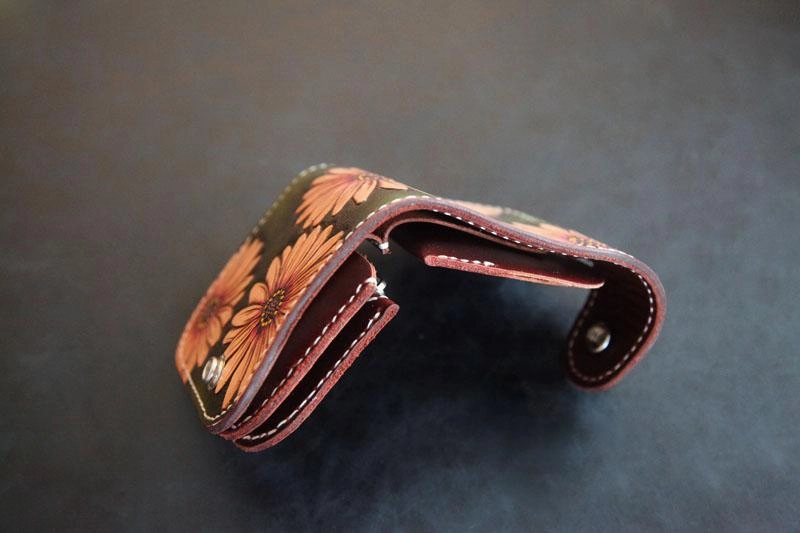 Tooled Arowana Handmade Leather Mens billfold Biker Wallets BIfold SMall Wallet For Men