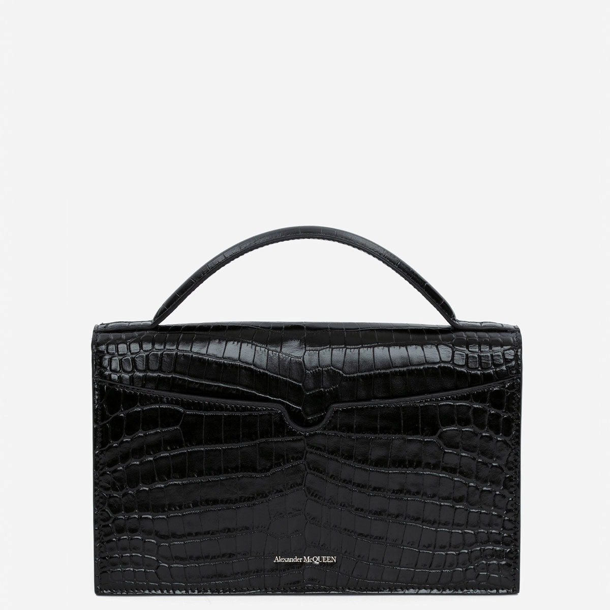 Top Handle Skull Mini Bag Croc, Black (G)