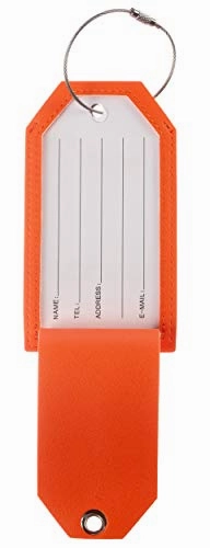 Toughergun Initial Letter Luggage Tag Leather with Full Privacy Cover and Travel Bag Tag Orange 1 pcs Set(D)