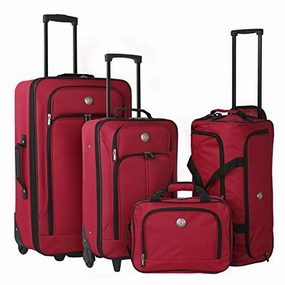 Travelers Club Genova 4-Piece Softside Upright Luggage Set, red