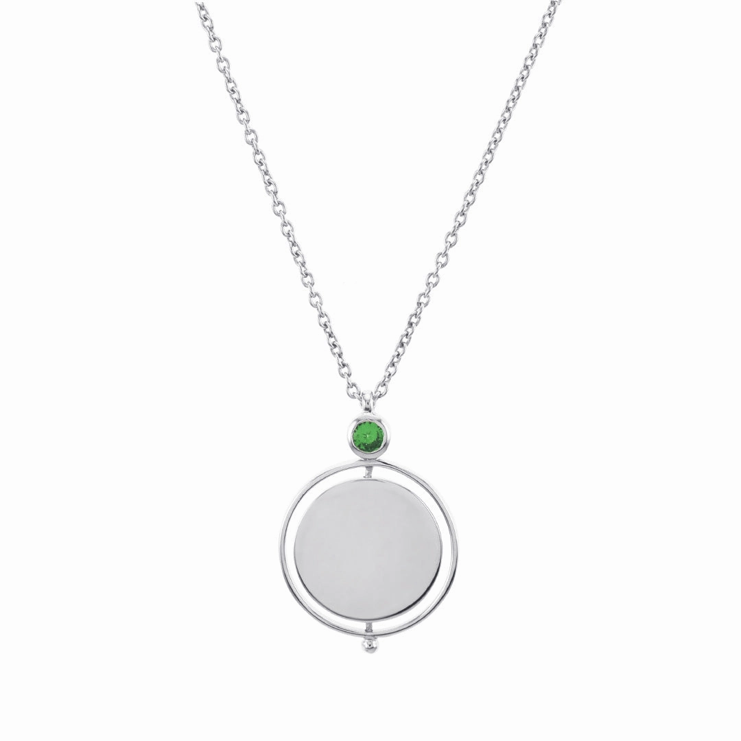 Tsavorite Silver Pivot Disc Pendant Necklace