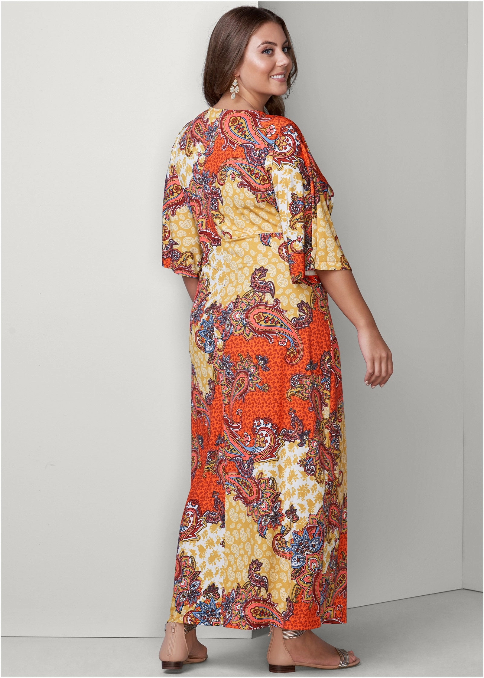 Twist Front Maxi Dress - Orange Multi