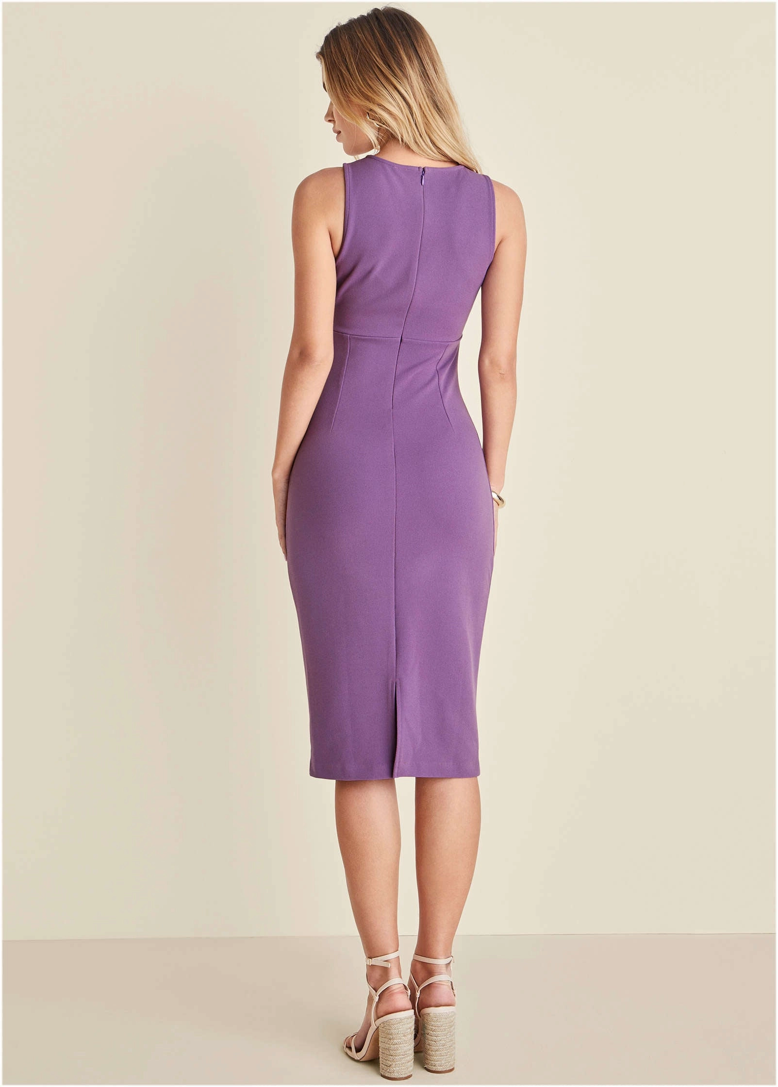 Twist Front Midi Dress - Purple