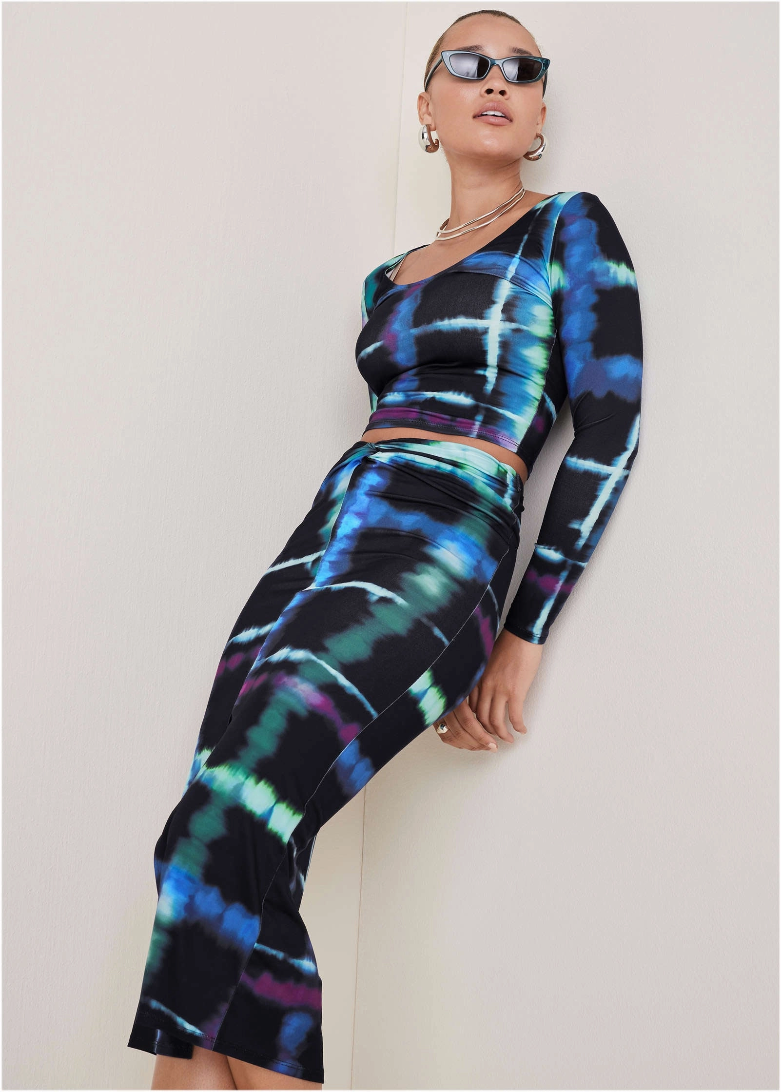 Twist Front Midi Set - Blurred Plaid
