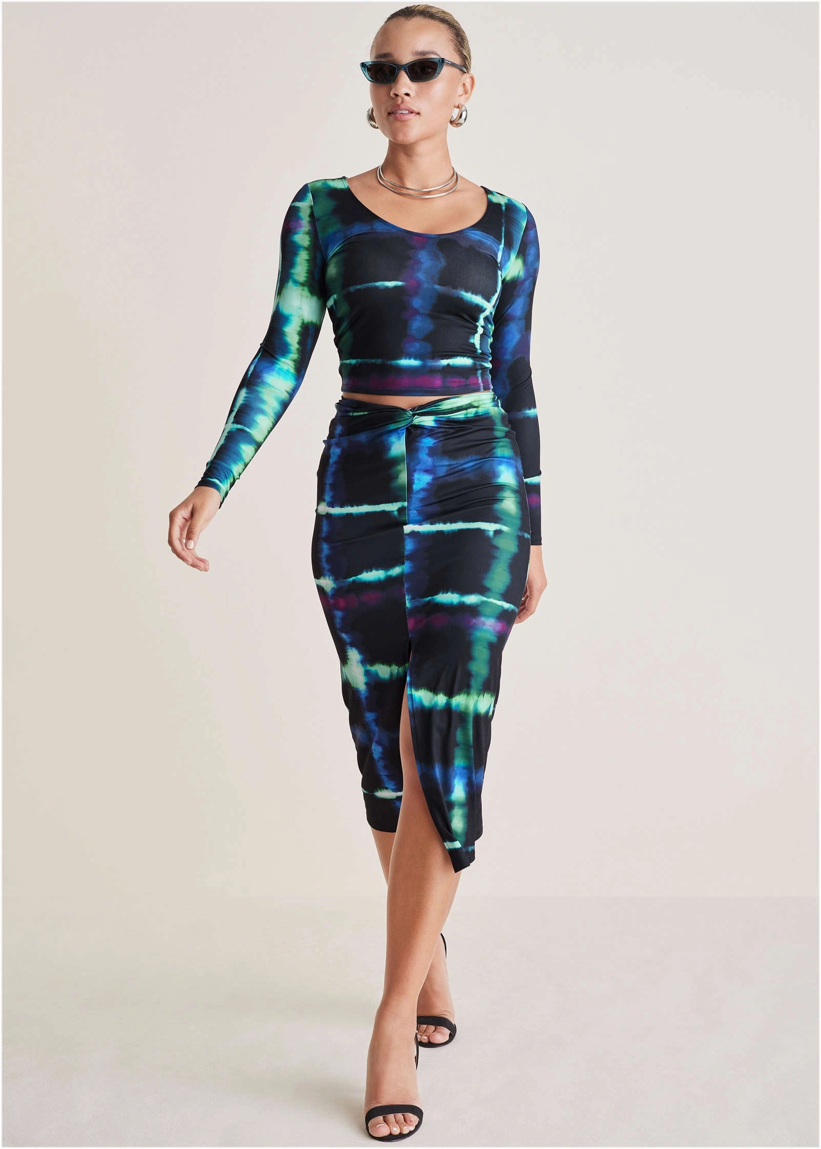 Twist Front Midi Set - Blurred Plaid