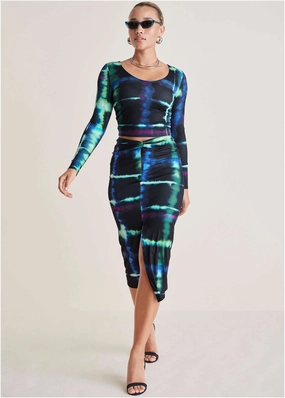 Twist Front Midi Set - Blurred Plaid