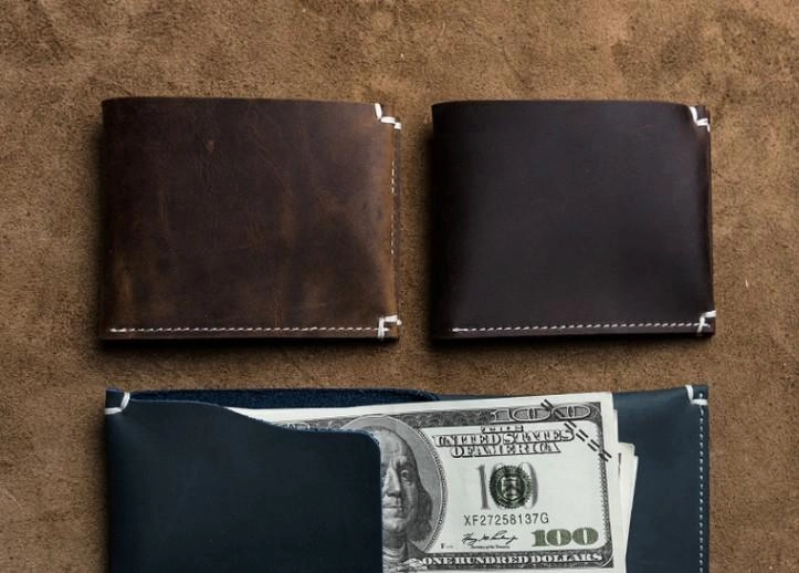 Unique Leather Men Slim Small Wallet Bifold billfold Vintage Wallet for Men