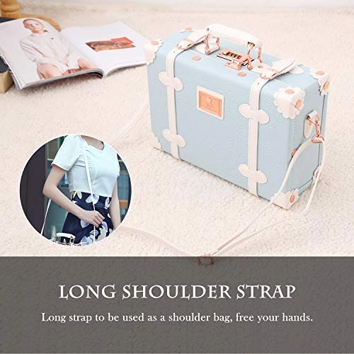 Unitravel 12inch Vintage Carry on Suitcase PU Leather Train Case with Combination Lock for Women (Embossed Blue)
