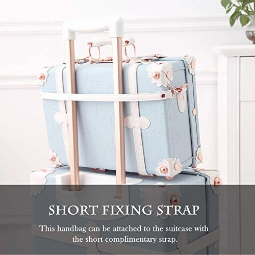 Unitravel 12inch Vintage Carry on Suitcase PU Leather Train Case with Combination Lock for Women (Embossed Blue)