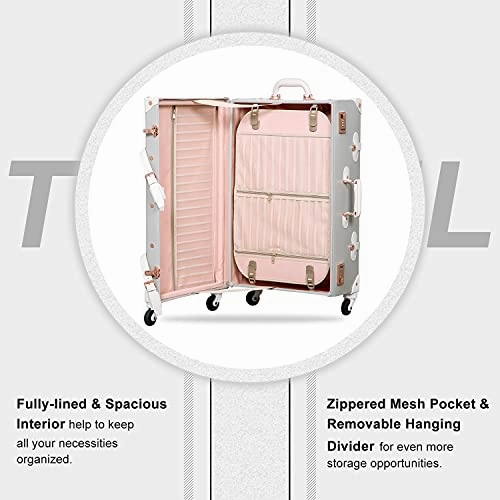 Unitravel Retro Luggage 26 inch Lightweight Women Cute Suitcase with Spinner Wheels (Light Gray)