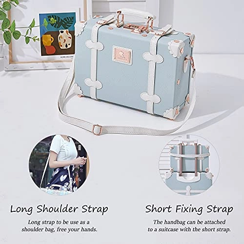 Unitravel Vintage Luggage Set 20 inch PU Leather Women Suitcase with 12 inch Handbag (Embossed Blue)