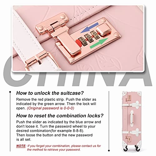 Unitravel Vintage Luggage Set PU Leather Women Cute Suitcase with Handbag (Embossed Pink, 26in 20in 12in)